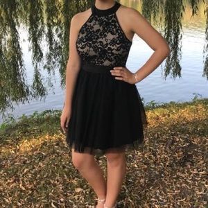 Black and Nude Short Formal Dress, homecoming/prom